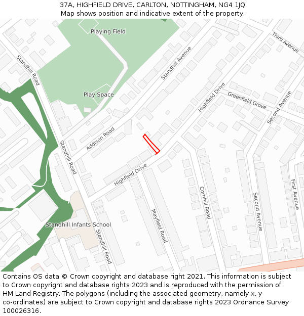 37A, HIGHFIELD DRIVE, CARLTON, NOTTINGHAM, NG4 1JQ: Location map and indicative extent of plot
