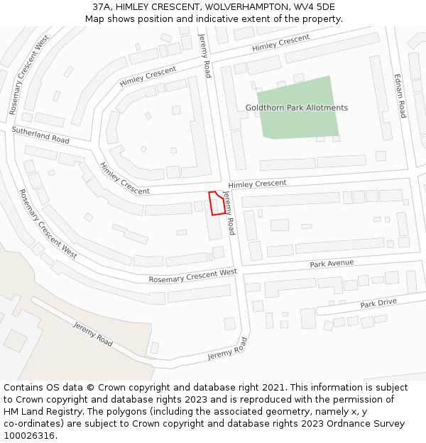 37A, HIMLEY CRESCENT, WOLVERHAMPTON, WV4 5DE: Location map and indicative extent of plot