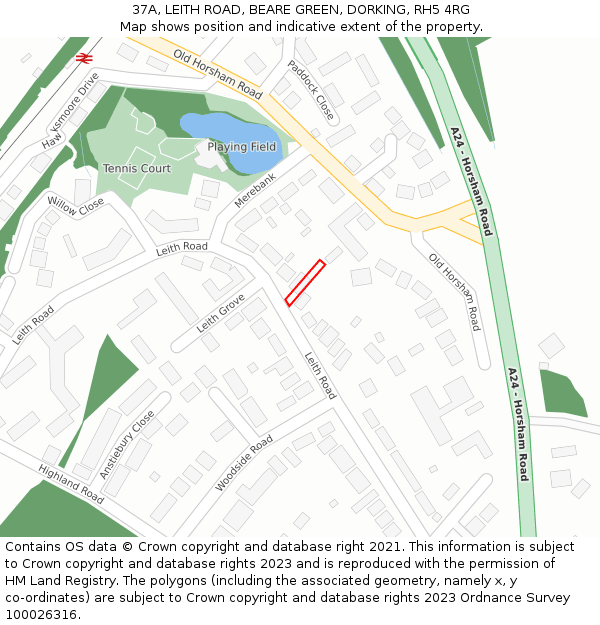 37A, LEITH ROAD, BEARE GREEN, DORKING, RH5 4RG: Location map and indicative extent of plot