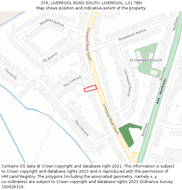 37A, LIVERPOOL ROAD SOUTH, LIVERPOOL, L31 7BN: Location map and indicative extent of plot