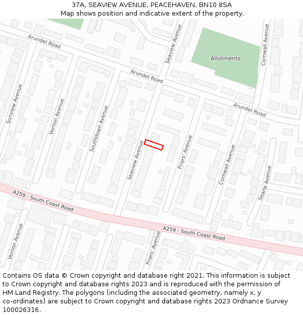 37A, SEAVIEW AVENUE, PEACEHAVEN, BN10 8SA: Location map and indicative extent of plot