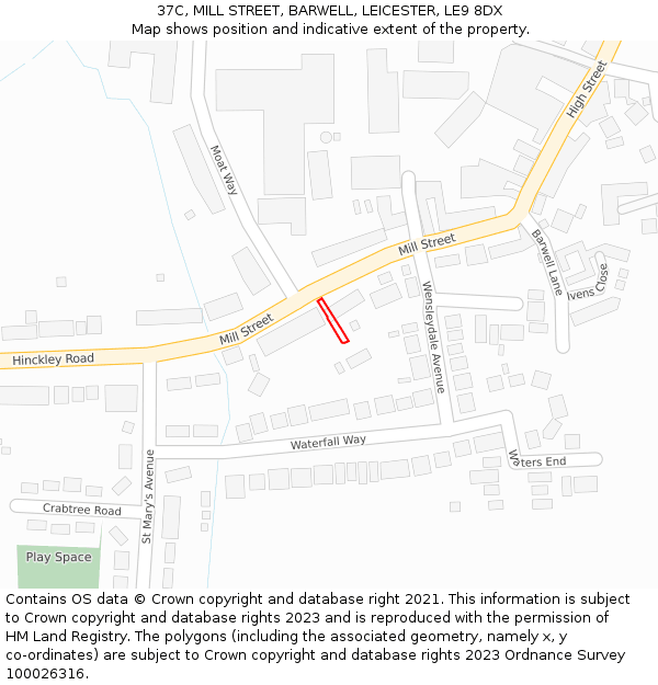 37C, MILL STREET, BARWELL, LEICESTER, LE9 8DX: Location map and indicative extent of plot