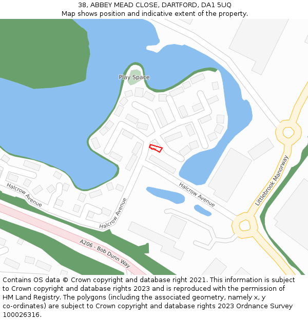 38, ABBEY MEAD CLOSE, DARTFORD, DA1 5UQ: Location map and indicative extent of plot