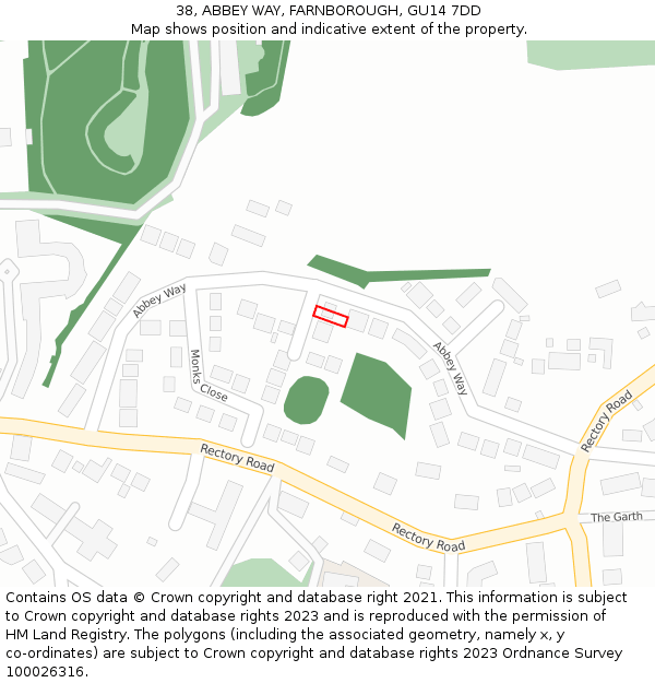 38, ABBEY WAY, FARNBOROUGH, GU14 7DD: Location map and indicative extent of plot