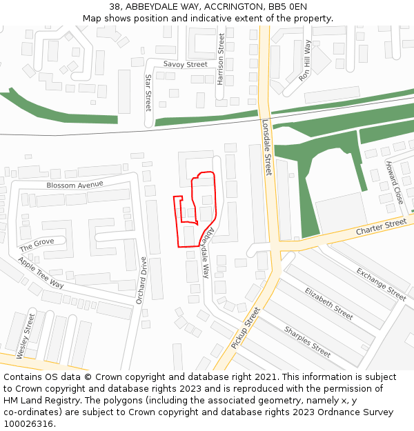 38, ABBEYDALE WAY, ACCRINGTON, BB5 0EN: Location map and indicative extent of plot