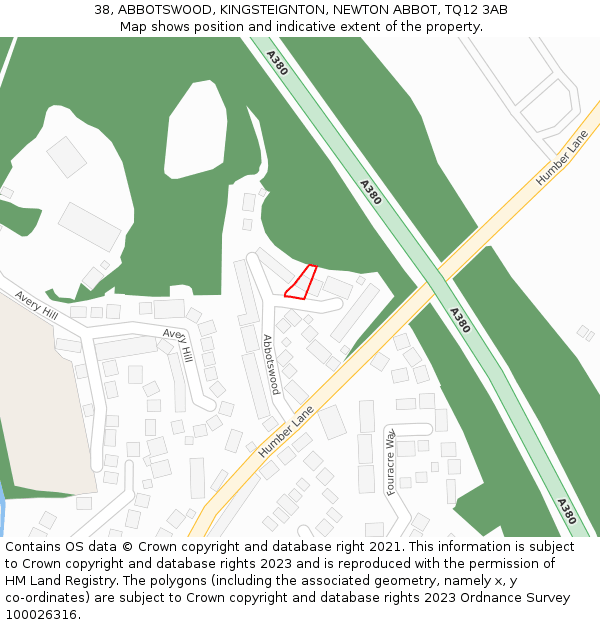 38, ABBOTSWOOD, KINGSTEIGNTON, NEWTON ABBOT, TQ12 3AB: Location map and indicative extent of plot