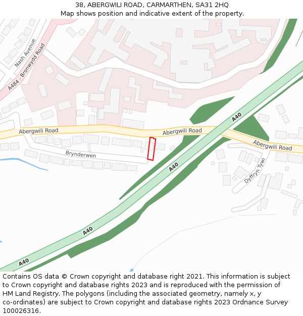 38, ABERGWILI ROAD, CARMARTHEN, SA31 2HQ: Location map and indicative extent of plot