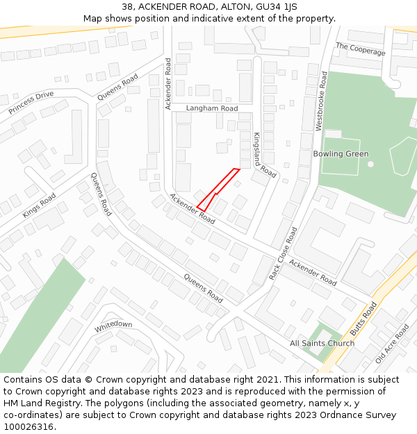 38, ACKENDER ROAD, ALTON, GU34 1JS: Location map and indicative extent of plot