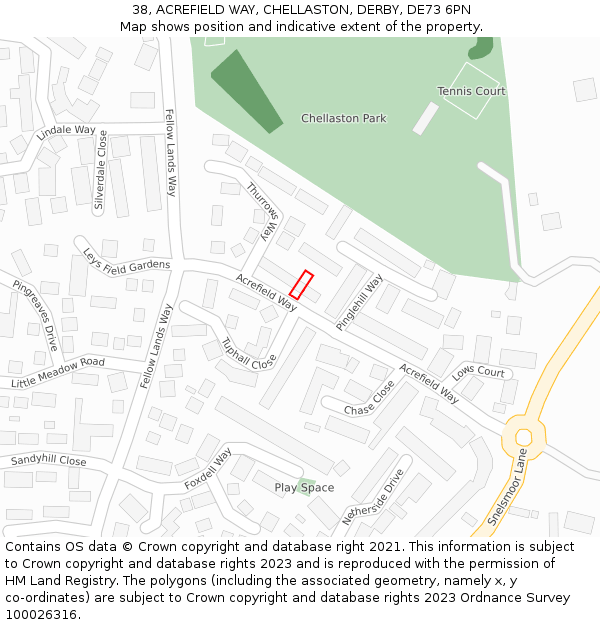 38, ACREFIELD WAY, CHELLASTON, DERBY, DE73 6PN: Location map and indicative extent of plot