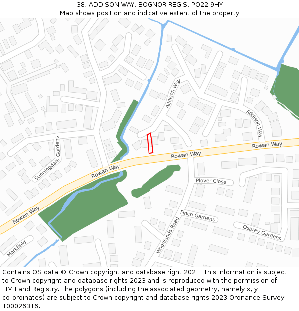 38, ADDISON WAY, BOGNOR REGIS, PO22 9HY: Location map and indicative extent of plot