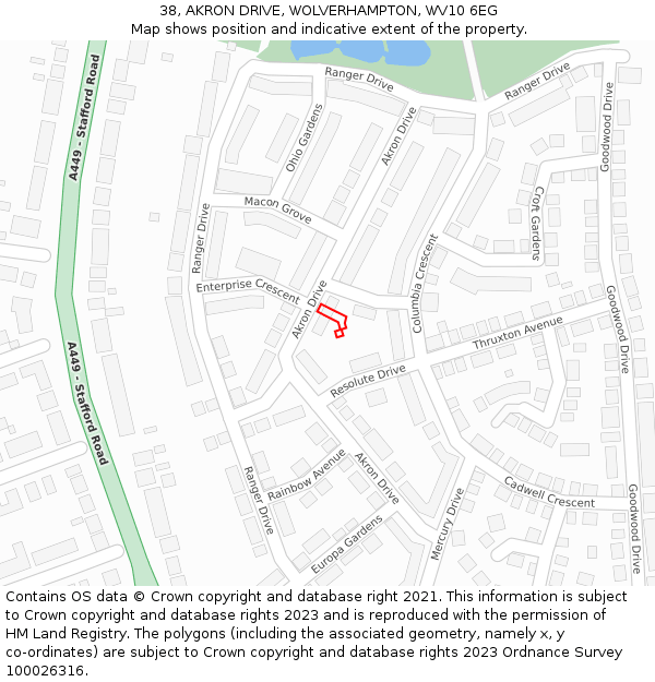 38, AKRON DRIVE, WOLVERHAMPTON, WV10 6EG: Location map and indicative extent of plot