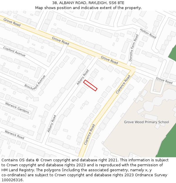 38, ALBANY ROAD, RAYLEIGH, SS6 8TE: Location map and indicative extent of plot