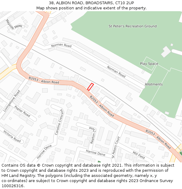 38, ALBION ROAD, BROADSTAIRS, CT10 2UP: Location map and indicative extent of plot