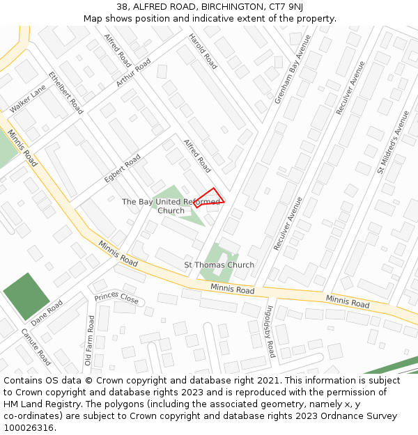 38, ALFRED ROAD, BIRCHINGTON, CT7 9NJ: Location map and indicative extent of plot