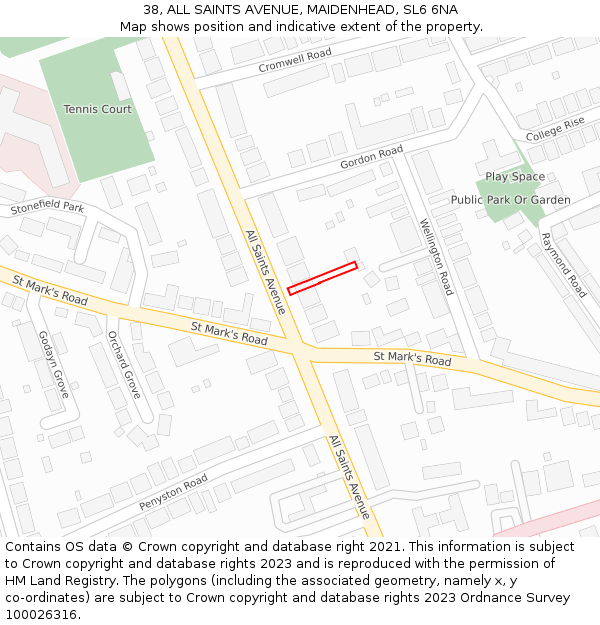 38, ALL SAINTS AVENUE, MAIDENHEAD, SL6 6NA: Location map and indicative extent of plot