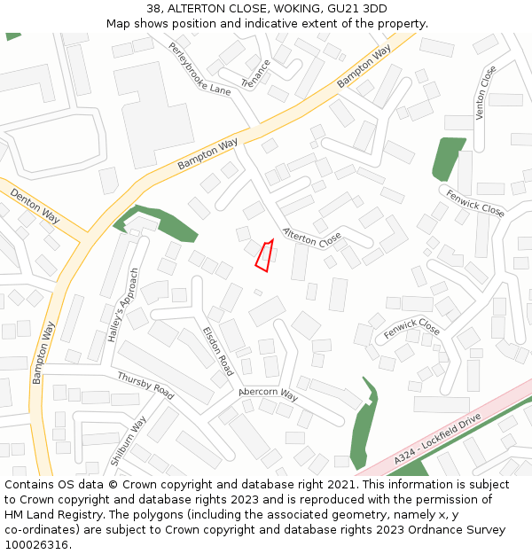 38, ALTERTON CLOSE, WOKING, GU21 3DD: Location map and indicative extent of plot