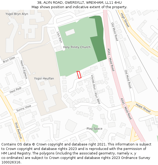 38, ALYN ROAD, GWERSYLLT, WREXHAM, LL11 4HU: Location map and indicative extent of plot