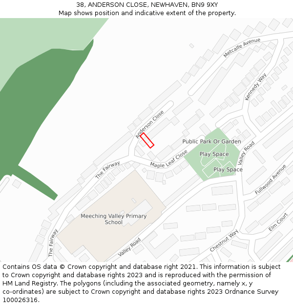 38, ANDERSON CLOSE, NEWHAVEN, BN9 9XY: Location map and indicative extent of plot