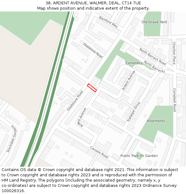 38, ARDENT AVENUE, WALMER, DEAL, CT14 7UE: Location map and indicative extent of plot