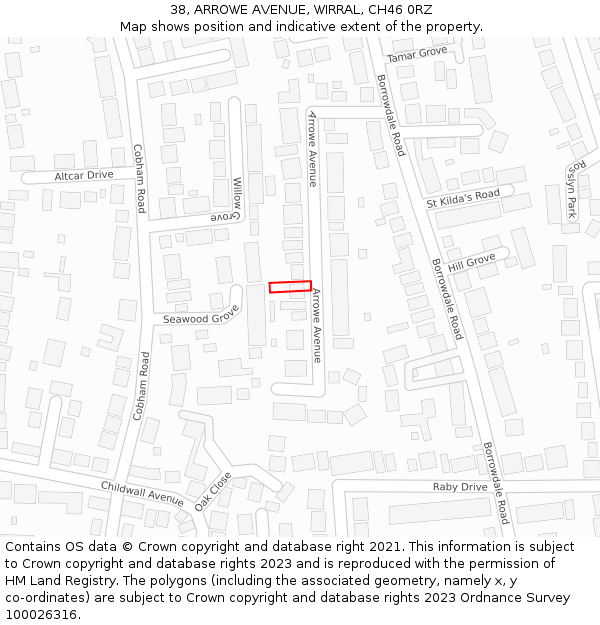 38, ARROWE AVENUE, WIRRAL, CH46 0RZ: Location map and indicative extent of plot