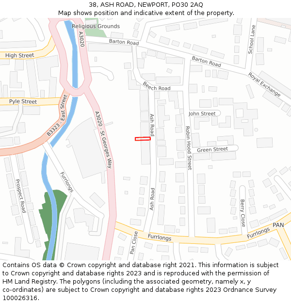 38, ASH ROAD, NEWPORT, PO30 2AQ: Location map and indicative extent of plot