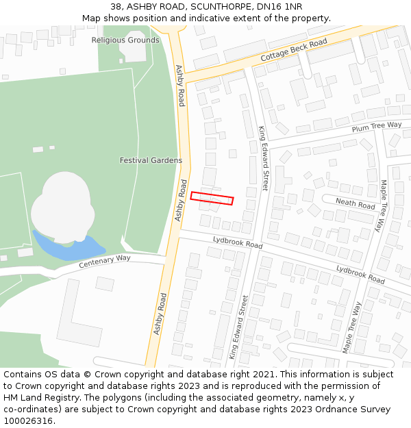 38, ASHBY ROAD, SCUNTHORPE, DN16 1NR: Location map and indicative extent of plot