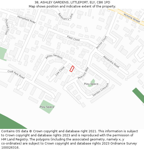 38, ASHLEY GARDENS, LITTLEPORT, ELY, CB6 1PD: Location map and indicative extent of plot