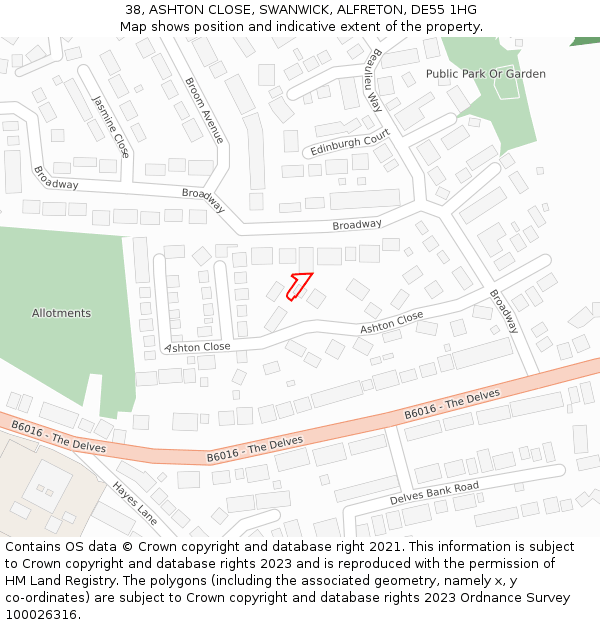 38, ASHTON CLOSE, SWANWICK, ALFRETON, DE55 1HG: Location map and indicative extent of plot