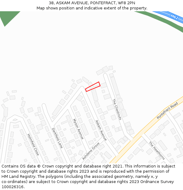 38, ASKAM AVENUE, PONTEFRACT, WF8 2PN: Location map and indicative extent of plot