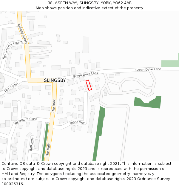 38, ASPEN WAY, SLINGSBY, YORK, YO62 4AR: Location map and indicative extent of plot