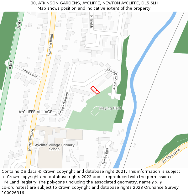 38, ATKINSON GARDENS, AYCLIFFE, NEWTON AYCLIFFE, DL5 6LH: Location map and indicative extent of plot