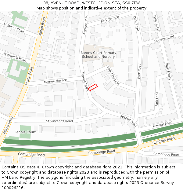 38, AVENUE ROAD, WESTCLIFF-ON-SEA, SS0 7PW: Location map and indicative extent of plot