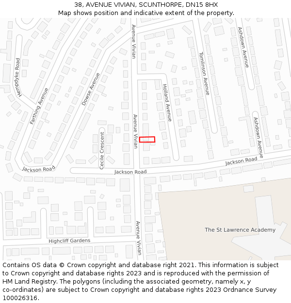 38, AVENUE VIVIAN, SCUNTHORPE, DN15 8HX: Location map and indicative extent of plot