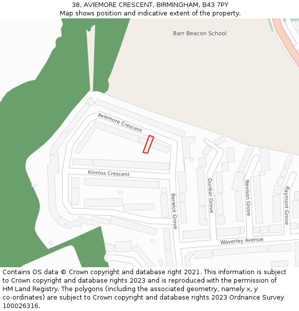 38, AVIEMORE CRESCENT, BIRMINGHAM, B43 7PY: Location map and indicative extent of plot