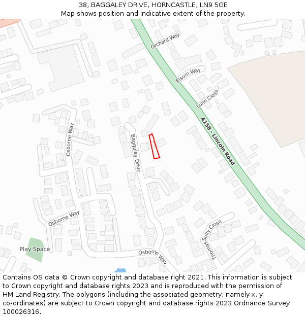 38, BAGGALEY DRIVE, HORNCASTLE, LN9 5GE: Location map and indicative extent of plot