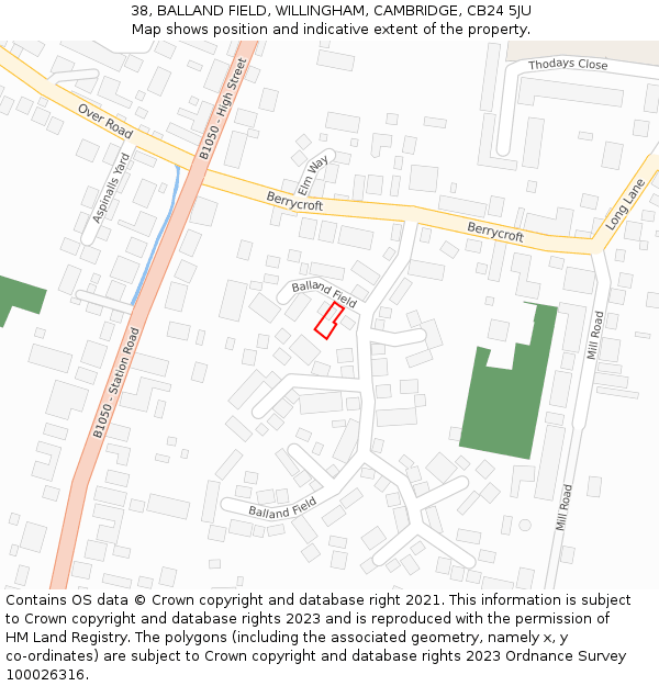 38, BALLAND FIELD, WILLINGHAM, CAMBRIDGE, CB24 5JU: Location map and indicative extent of plot