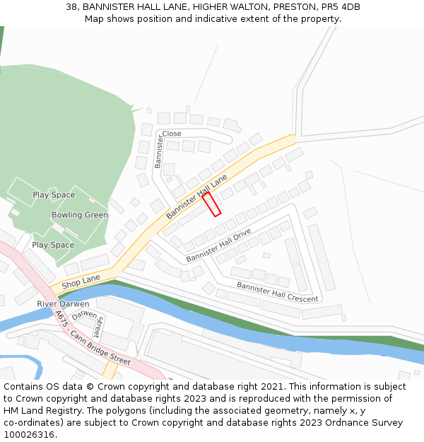 38, BANNISTER HALL LANE, HIGHER WALTON, PRESTON, PR5 4DB: Location map and indicative extent of plot