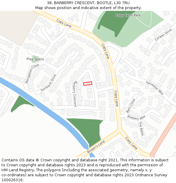 38, BARBERRY CRESCENT, BOOTLE, L30 7RU: Location map and indicative extent of plot