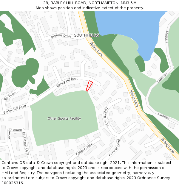 38, BARLEY HILL ROAD, NORTHAMPTON, NN3 5JA: Location map and indicative extent of plot