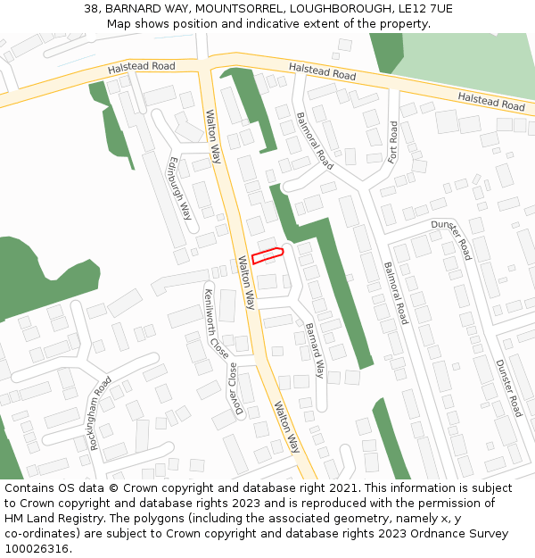 38, BARNARD WAY, MOUNTSORREL, LOUGHBOROUGH, LE12 7UE: Location map and indicative extent of plot