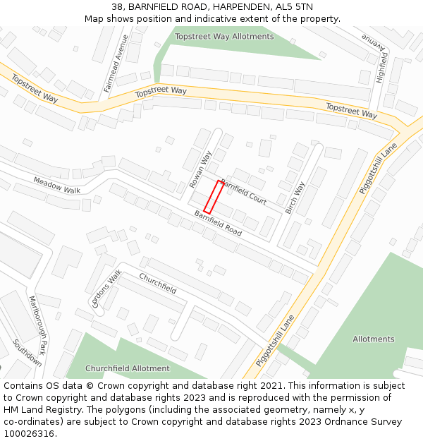 38, BARNFIELD ROAD, HARPENDEN, AL5 5TN: Location map and indicative extent of plot