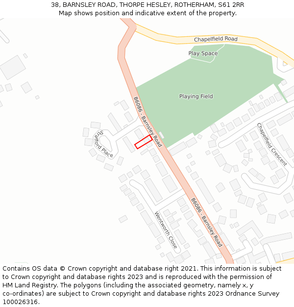 38, BARNSLEY ROAD, THORPE HESLEY, ROTHERHAM, S61 2RR: Location map and indicative extent of plot