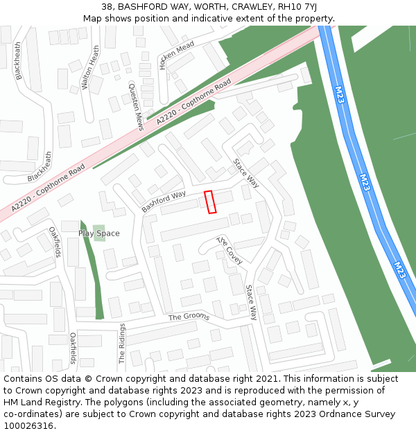 38, BASHFORD WAY, WORTH, CRAWLEY, RH10 7YJ: Location map and indicative extent of plot