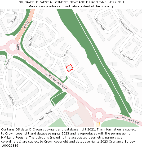 38, BAYFIELD, WEST ALLOTMENT, NEWCASTLE UPON TYNE, NE27 0BH: Location map and indicative extent of plot