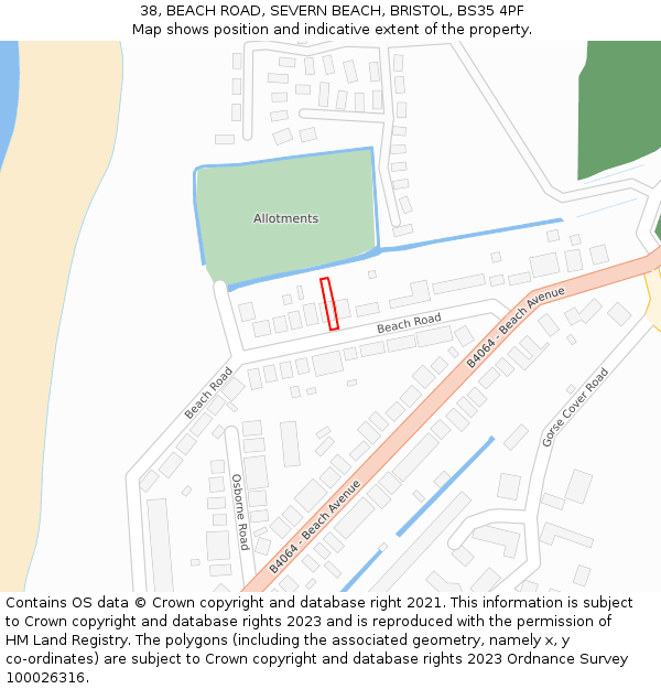 38, BEACH ROAD, SEVERN BEACH, BRISTOL, BS35 4PF: Location map and indicative extent of plot