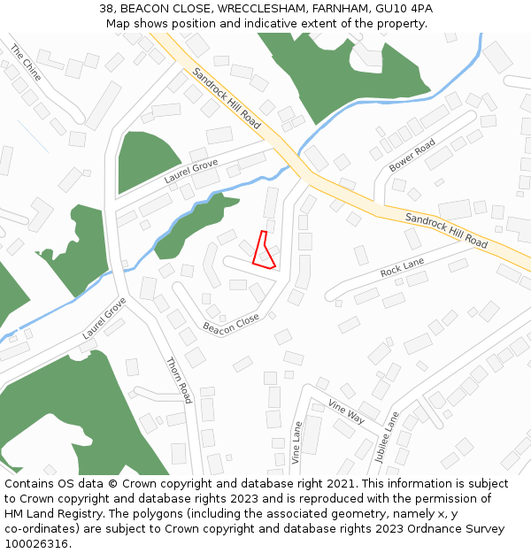 38, BEACON CLOSE, WRECCLESHAM, FARNHAM, GU10 4PA: Location map and indicative extent of plot