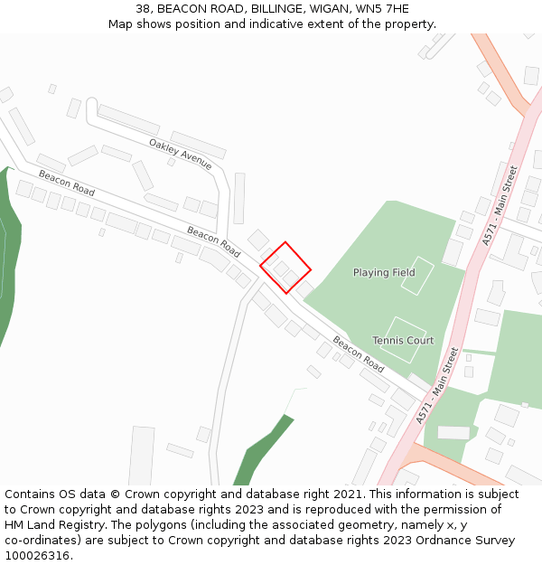 38, BEACON ROAD, BILLINGE, WIGAN, WN5 7HE: Location map and indicative extent of plot
