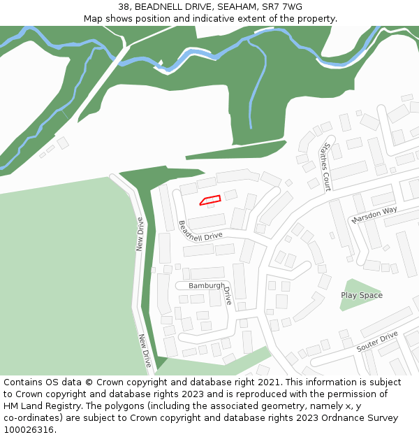 38, BEADNELL DRIVE, SEAHAM, SR7 7WG: Location map and indicative extent of plot