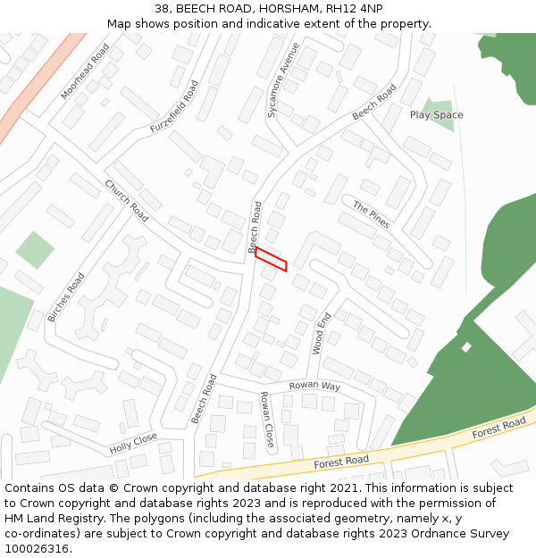 38, BEECH ROAD, HORSHAM, RH12 4NP: Location map and indicative extent of plot