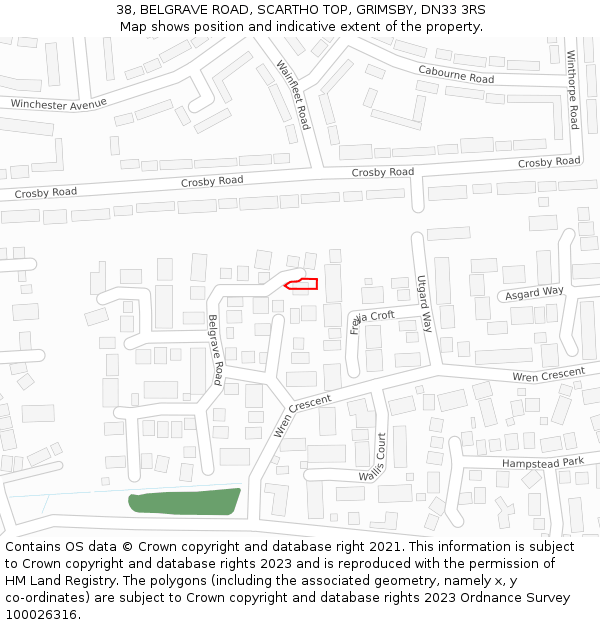 38, BELGRAVE ROAD, SCARTHO TOP, GRIMSBY, DN33 3RS: Location map and indicative extent of plot